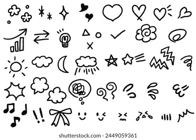 Monochrome hand drawn emotional expression decorative illustration set.