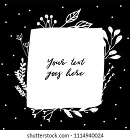 monochrome hand drawn floral frame
