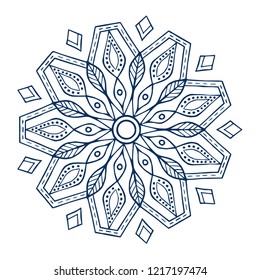 Monochrome hand drawn floral mandala. Anti-stress coloring page for adults. Hand drawn vector illustration.