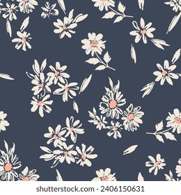 Monochrome hand drawn flower doodle seamless pattern