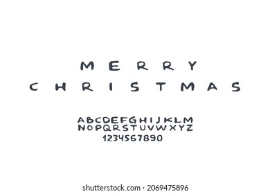 Monochrome Hand Drawn Font. Vector Isolated Illustrations On White Background. Merry Christmas Text As Example