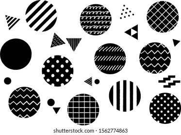 monochrome hand drawn geometric pattern, Circle & triangle