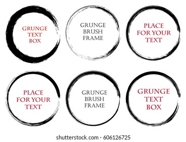 Monochrome hand drawn grunge shape. Circle template for label, logo, design web elements, frames, posters, buttons, stickers. Abstract brush form for text and inscriptions. Vector background.