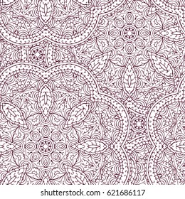 Monochrome hand drawn lace doodle abstract seamless. openwork pattern with curved lines semicircles and shapes