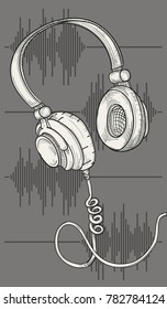Monochrome hand drawn musical headphones