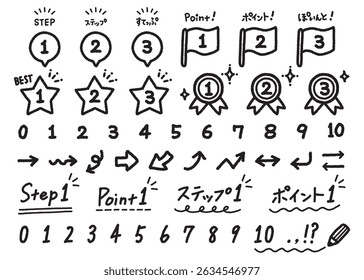 Monochrome hand drawn number icon set