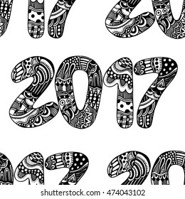 Monochrome hand drawn numbers, Happy New Year background
