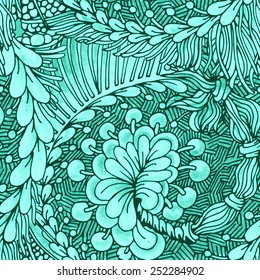 Monochrome hand drawn seamless pattern in doodle style. Vector.