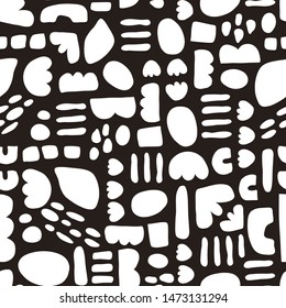 Monochrome hand drawn shapes seamless vector abstract background black and white