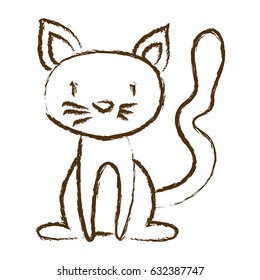 monochrome hand drawn silhouette of cat sitting vector illustration