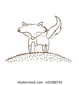 monochrome hand drawn silhouette of fox in hill vector illustration