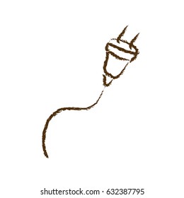 monochrome hand drawn silhouette of plug connector with cord vector illustration