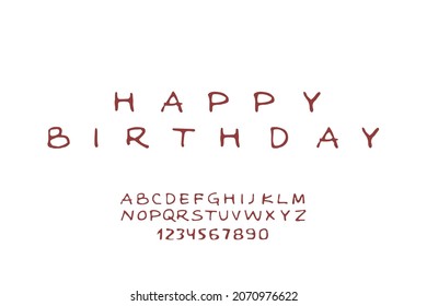 Monochrome hand drawn thin font letters and numbers. Vector isolated illustrations on white background. Happy Birthday phrase as example