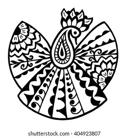 Monochrome Hand drawn vector Bird peacock, dove, swan  in doodle style. Pattern for coloring book.
