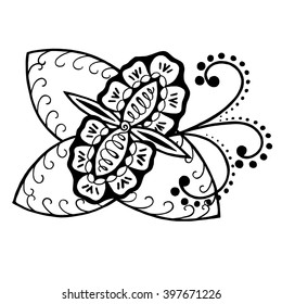 Monochrome Hand drawn vector Flower in doodle style. Pattern for coloring book.