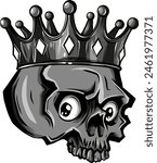 monochrome Hand drawn vector illustration of king skull