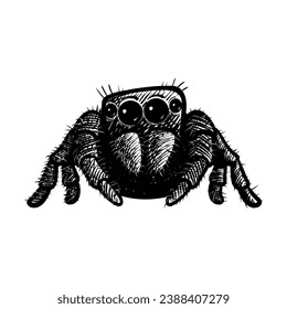 Monochrome hand drawn vector illustration of a small tarantula