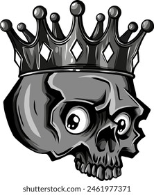 monochrome Hand drawn vector illustration of king skull