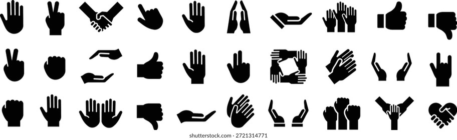 Schwarzweiß-Handgesten-Symbolsatz (Vektorgrafik)