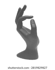 Monochrome hand sculpture featuring a halftone dot pattern isolated against a plain white background surface