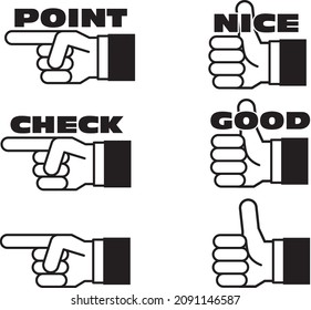Monochrome hand sign illustration set