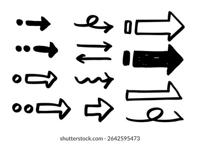 Monochrome Hand-Drawn Arrows – Clean and Sketchy Directional Icons Set