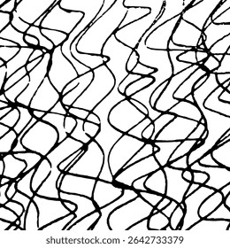 Textura de hachura monocromática desenhada à mão. Fundo de grunge e esboço com linhas à mão livre, rabiscos, manchas e padrões de esboço. Ilustração vetorial