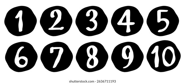 Monochrome handwritten black circle numbers set