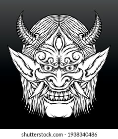 Monochrome hannya mask illustration. Premium vector