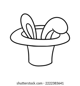 Monochrome hat for a magician, with rabbit ears, vector illustration in cartoon style on a white background