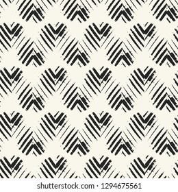 Monochrome Hatching Stroke Chevron Graphic Motif. Seamless Pattern.