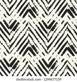 Monochrome Hatching Stroke Herringbone Graphic Motif. Seamless Pattern.