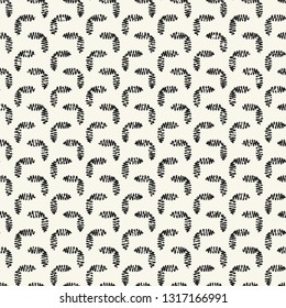 Monochrome Hatching Stroke Textured Broken Elements. Seamless Pattern.