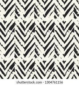 Monochrome Hatching Stroke Textured Herringbone Graphic Motif. Seamless Pattern.