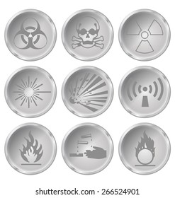 Monochrome hazard related icon set isolated on white background