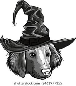 Monochromer Kopfhund mit Zaubererhut Vektorgrafik