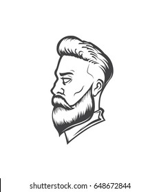 monochrome head of man with beard and undercut hair style cut