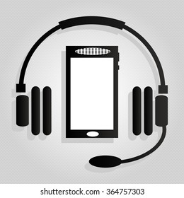 monochrome headset and the phone icon vector illustration