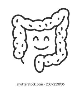 Monochrome healthy intestinal flora line icon vector illustration. Simple colon with funny smiling face linear logo isolated on white. Medical abdominal physical health. Microflora gastroenteral gut