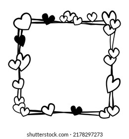 Monochrome Hearts Double Square Frame. Vector illustration for decorate logo, text, greeting cards and any design.