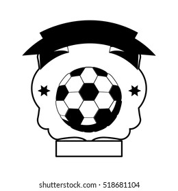 monochrome heraldic with soccer ball and ribbon