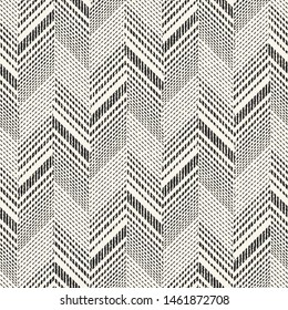 Monochrome Herringbone Halftone Textured Background. Seamless Pattern.