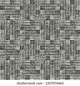 Monochrome Herringbone Stroke Textured Subtle Checked Background. Seamless Pattern.