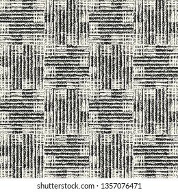 Monochrome Herringbone Stroke Textured Subtle Checked Background. Seamless Pattern.