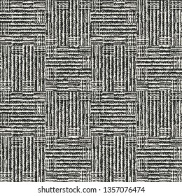 Monochrome Herringbone Stroke Textured Subtle Checked Background. Seamless Pattern.