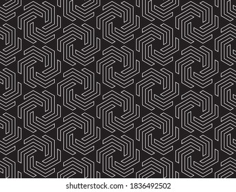 Monochrome Hexagonal Chains Line Pattern with Black Background
