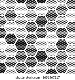 monochrome hexagons with dots of different sizes