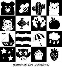 Monochrome High Contrast Black and White Stimulation Cards for Babies Montessori Play Black and White Cards