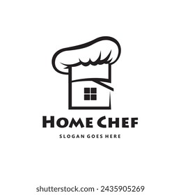 monochrome home chef icon with hat isolated on white background