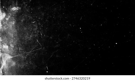 Monochrome horizontal grunge background featuring scratches, abrasions, and paint splashes from an artist's studio in a vintage setting.